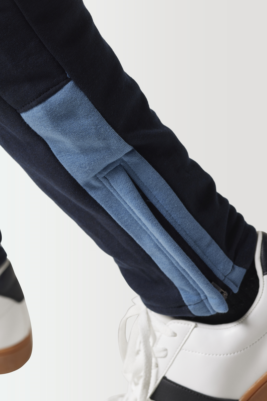 Colour Block Slim Fit Joggers-Navy / Elemental Blue-Zip leg opening