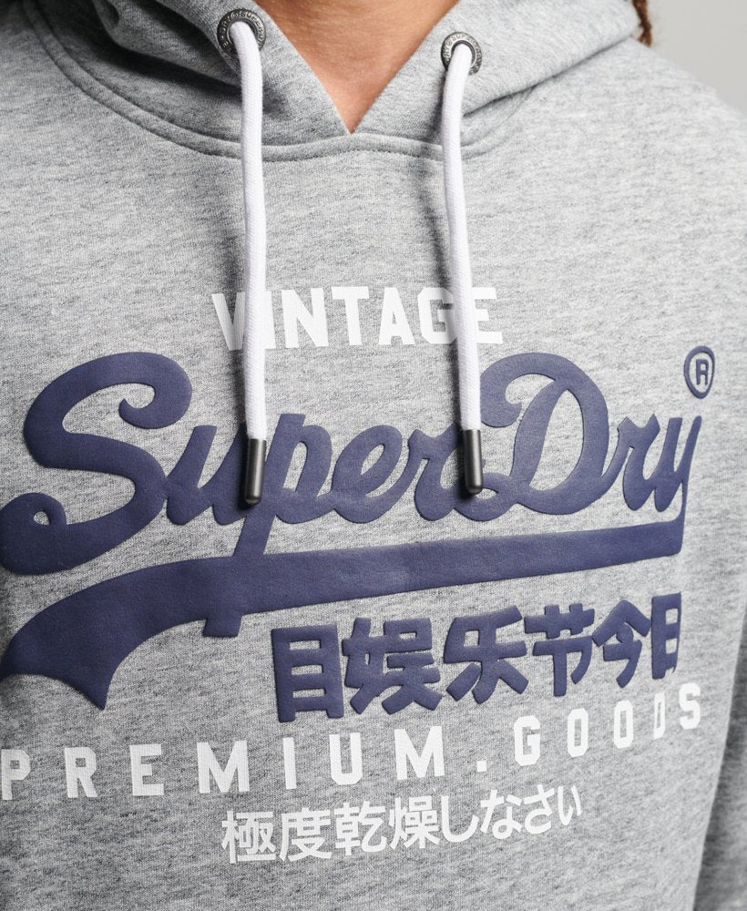 Men's Vintage Grey Marl Hoodie-Logo View