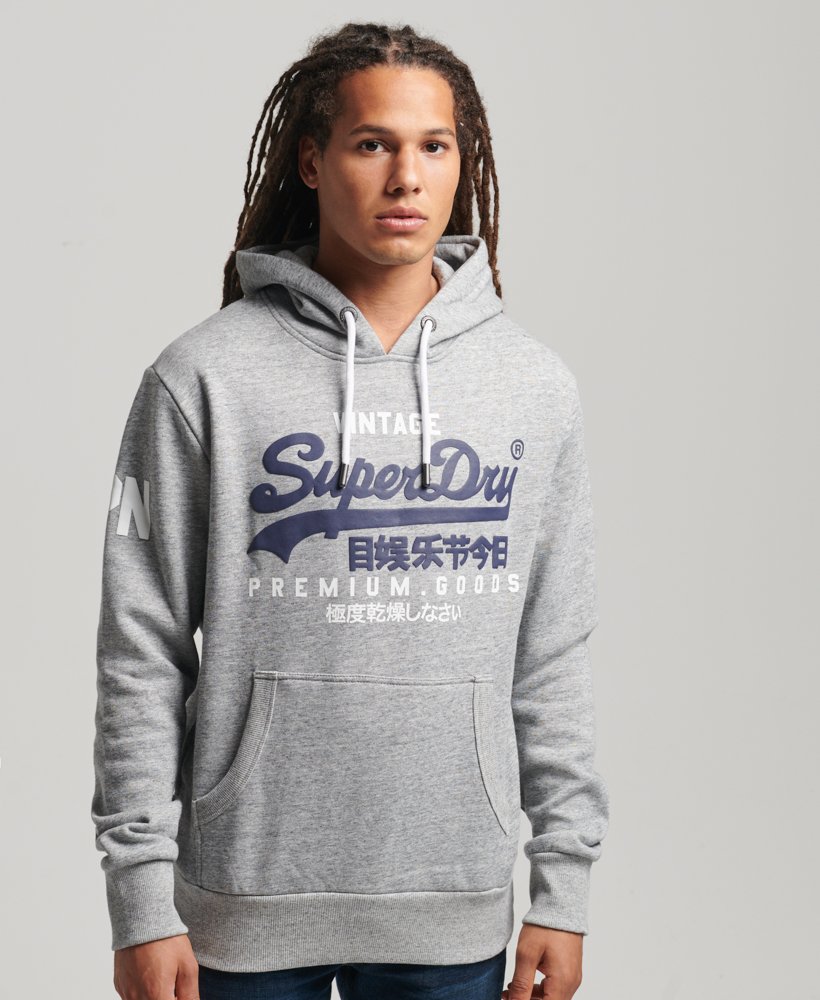 Men's Vintage Grey Marl Hoodie-Model Front View