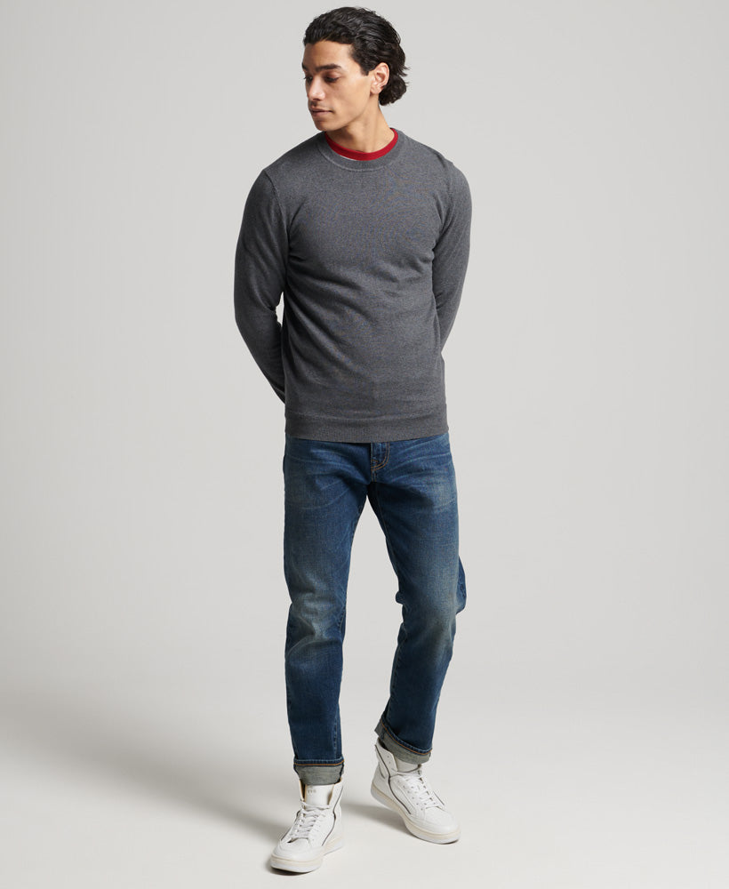 SUPERDRY Vintage Emb Cotton Cash Crew-Gull Grey Marl Gull Grey Marl model front view