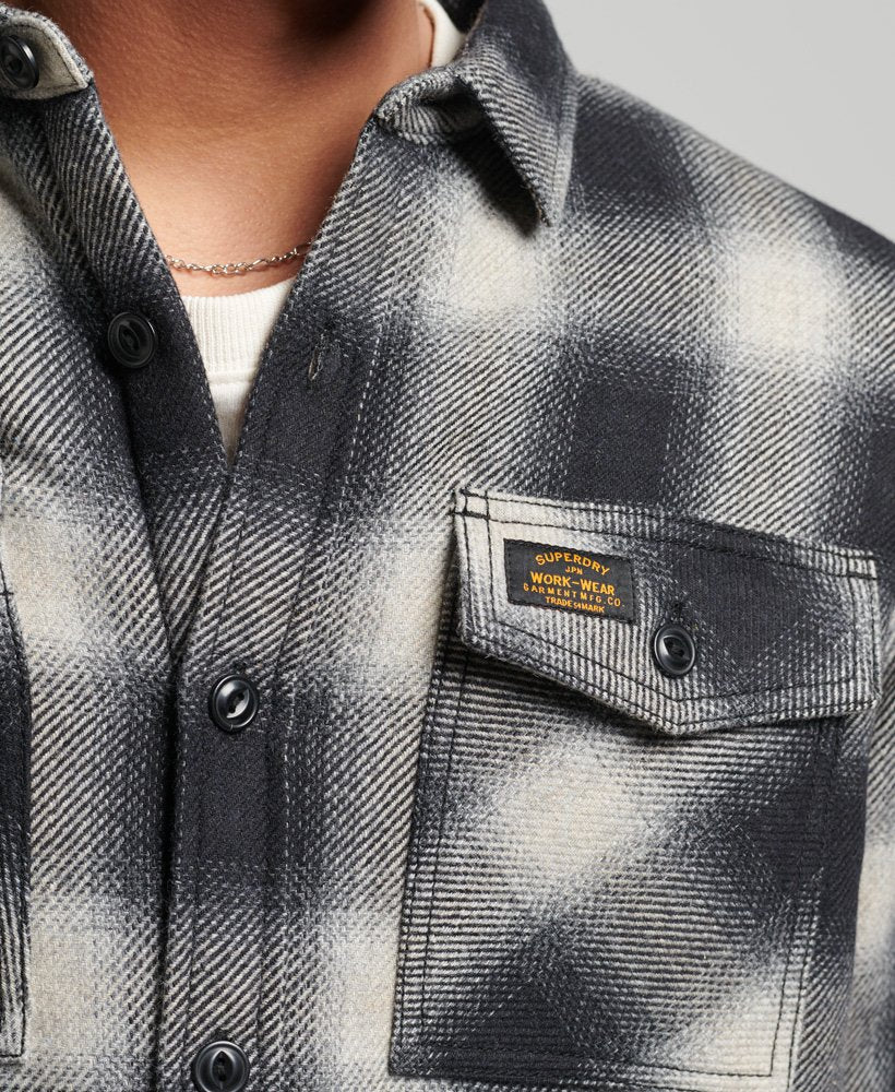 Wool Miller Dark Blue Check Overshirt-Chest pocket view