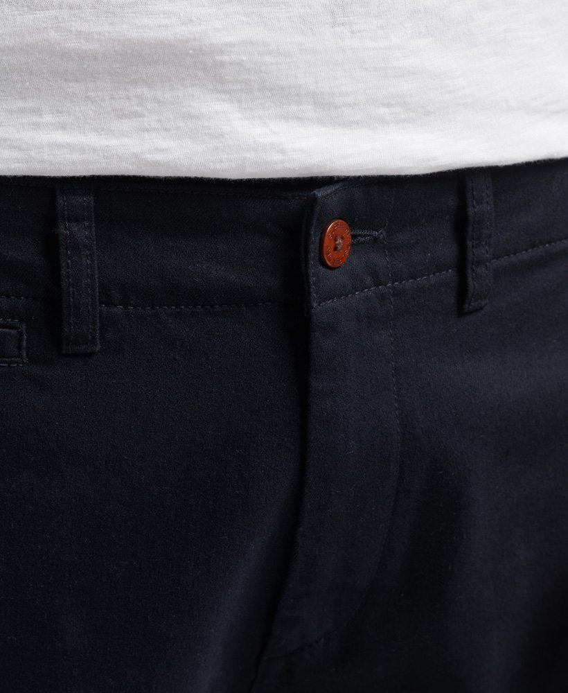 Officers Slim Navy Chino Trousers-Front button detail