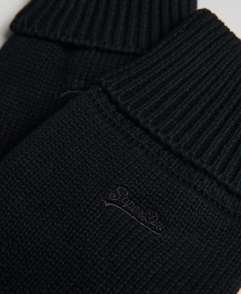 Men's Knitted Logo Gloves-Black-Close Up View