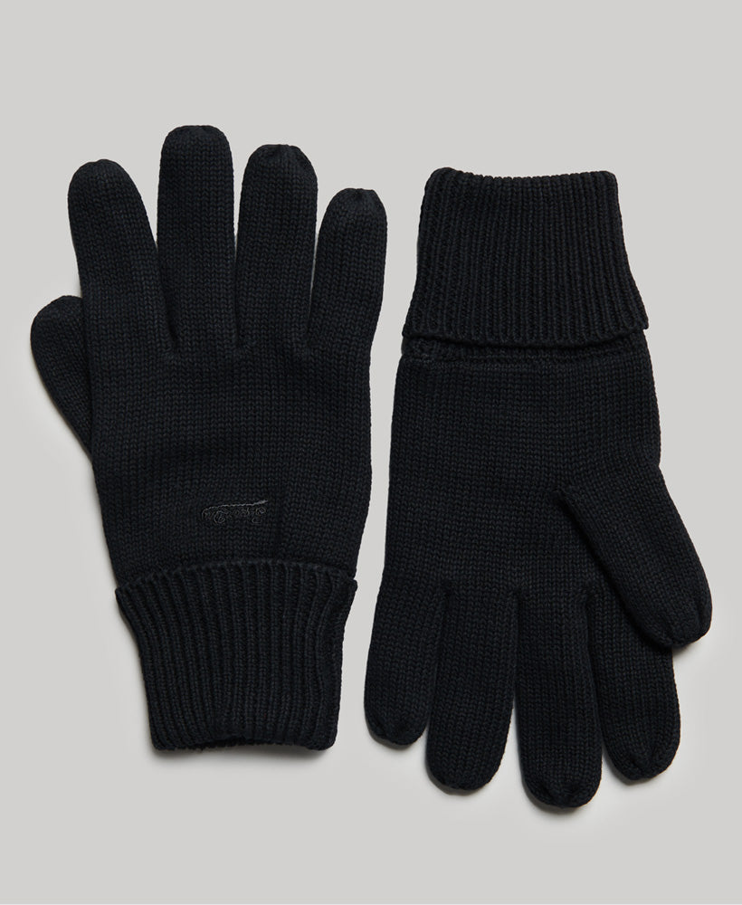Men's Knitted Logo Gloves-Black-Front View