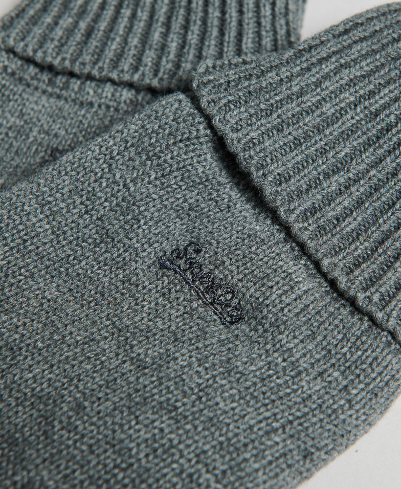 Men's Knitted Logo Gloves-Rich Charcoal Marl-Close Up View