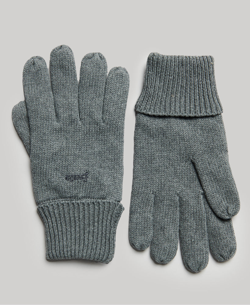 Men's Knitted Logo Gloves-Rich Charcoal Marl-Front View