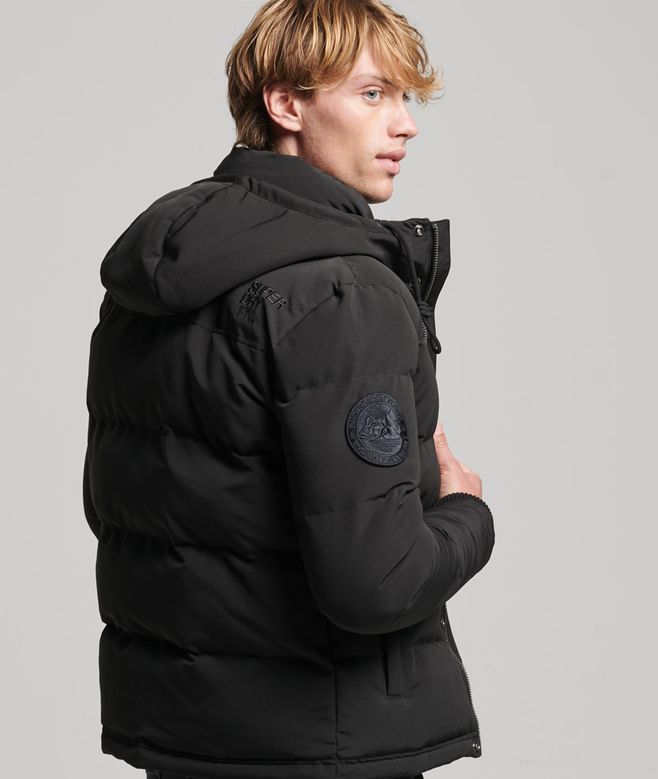 Everest Short Hooded Puffer-Jet Black-Side view