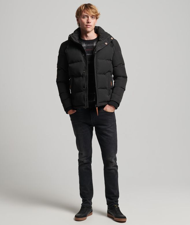 Everest Short Hooded Puffer-Jet Black-Front view