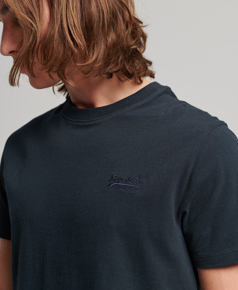 Vintage Logo Embroidery Navy Tee-Chest logo view