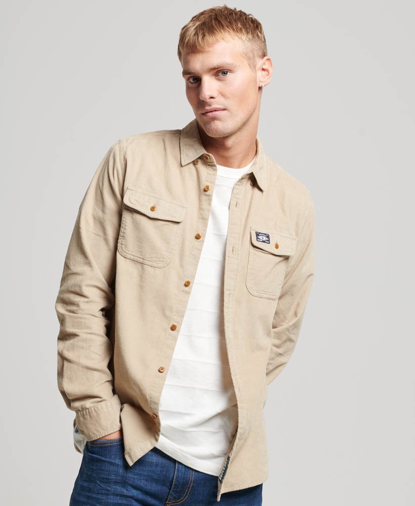 Men's Trailsman Cord Shirt-Stone Wash Taupe Brown-Model Front View