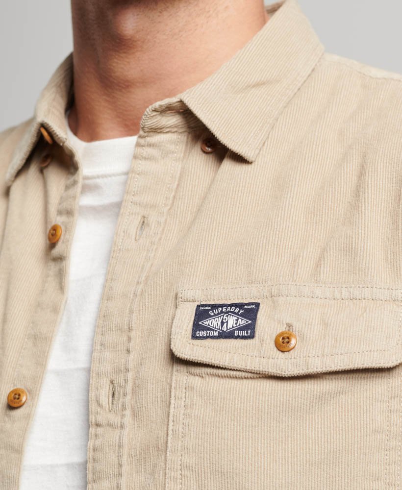 Men's Trailsman Cord Shirt-Stone Wash Taupe Brown-Close Up View