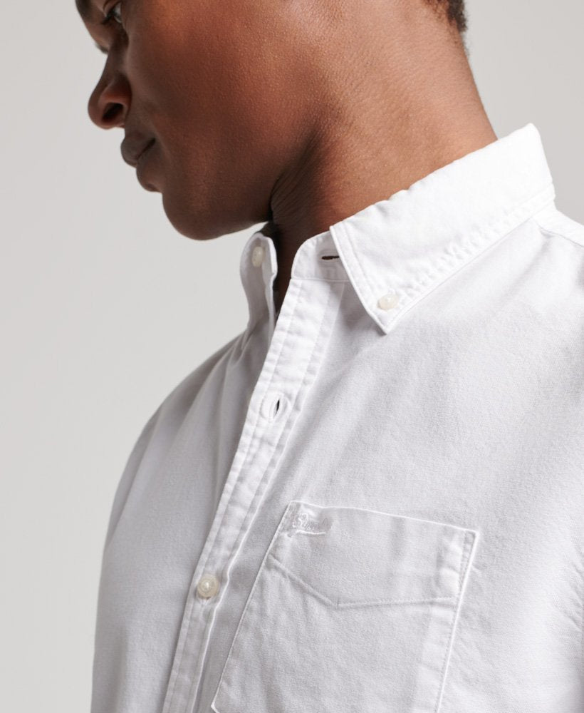 Men's Cotton Long Sleeve Oxford Shirt-Optic-Neck View