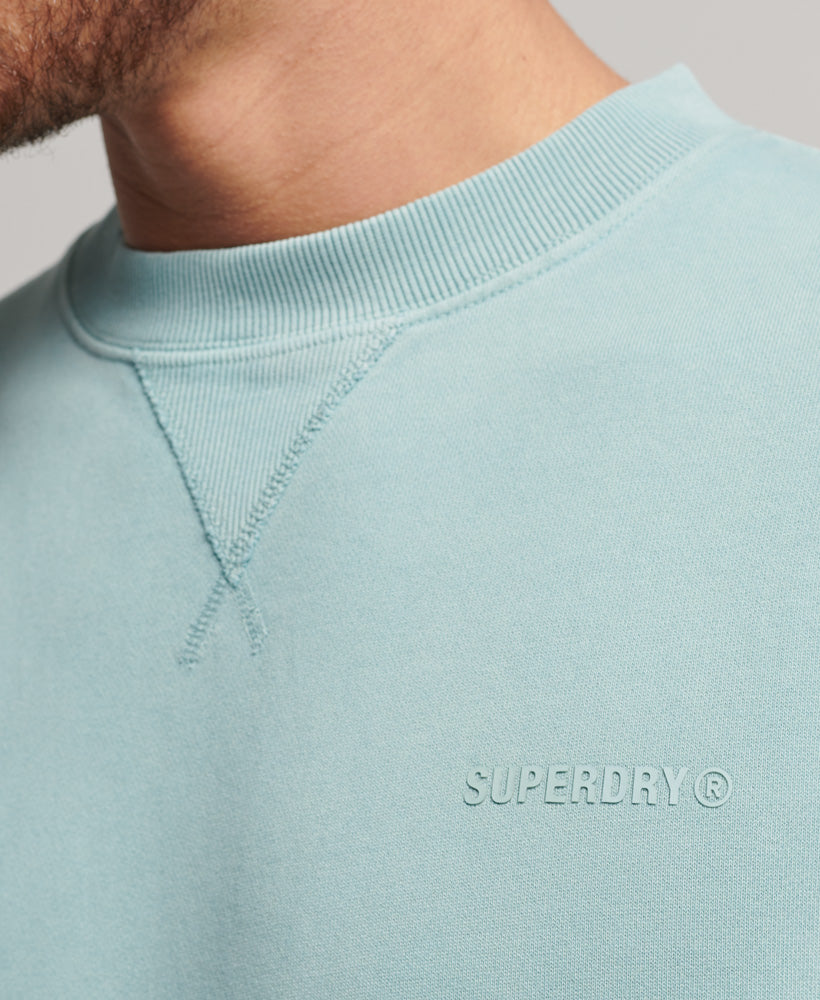 Men's Code Essential Overdyed Crew Tourmaline Blue-Close Up Of Front Logo View