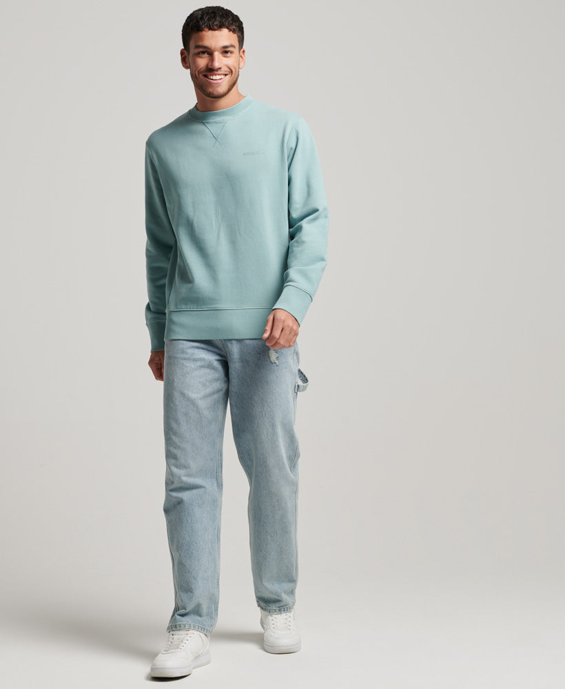Men's Code Essential Overdyed Crew Tourmaline Blue-Full Model Front View