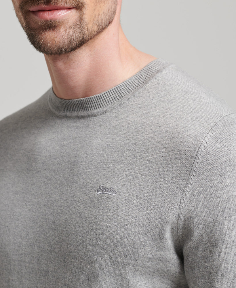 Vintage Embroidered Cotton Cash Fog Grey Crew Jumper-Close up