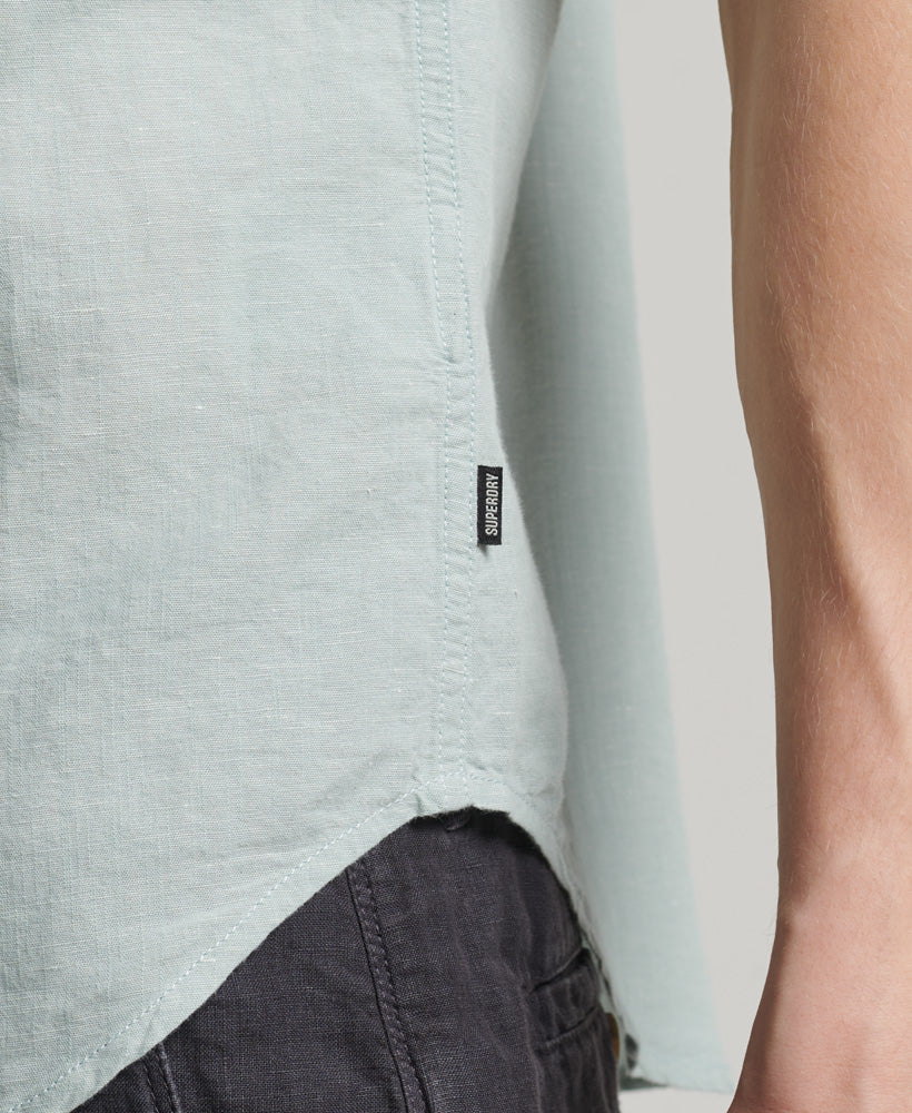 Men's Studios Linen Short Sleeve Blue Surf Shirt-Logo TabView
