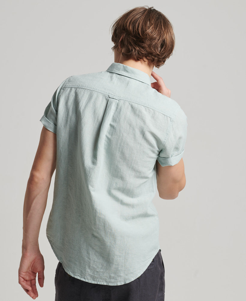Men's Studios Linen Short Sleeve Blue Surf Shirt-Back View