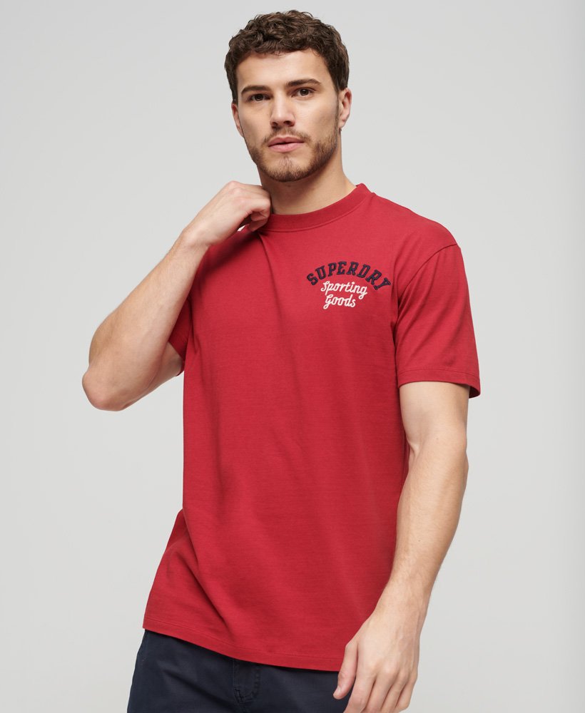 Men's Emb Superstate Ath Logo Tee-Chilli Pepper Red-Model Front View