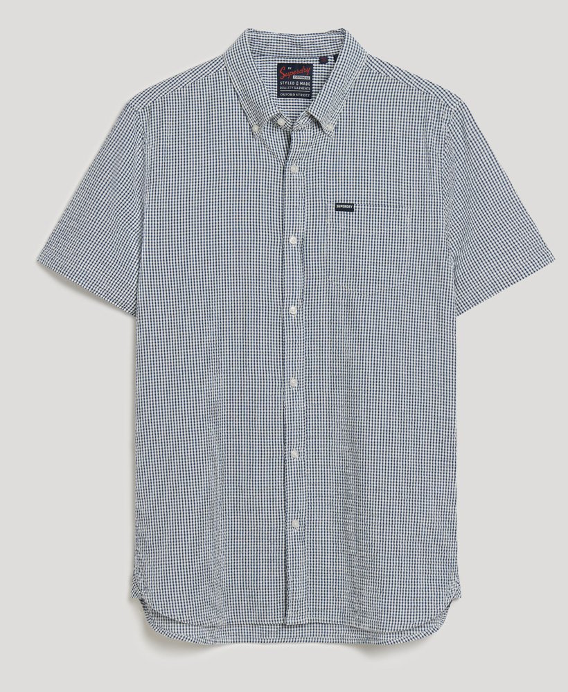 Seersucker Short Sleeve Shirt-Navy Gingham