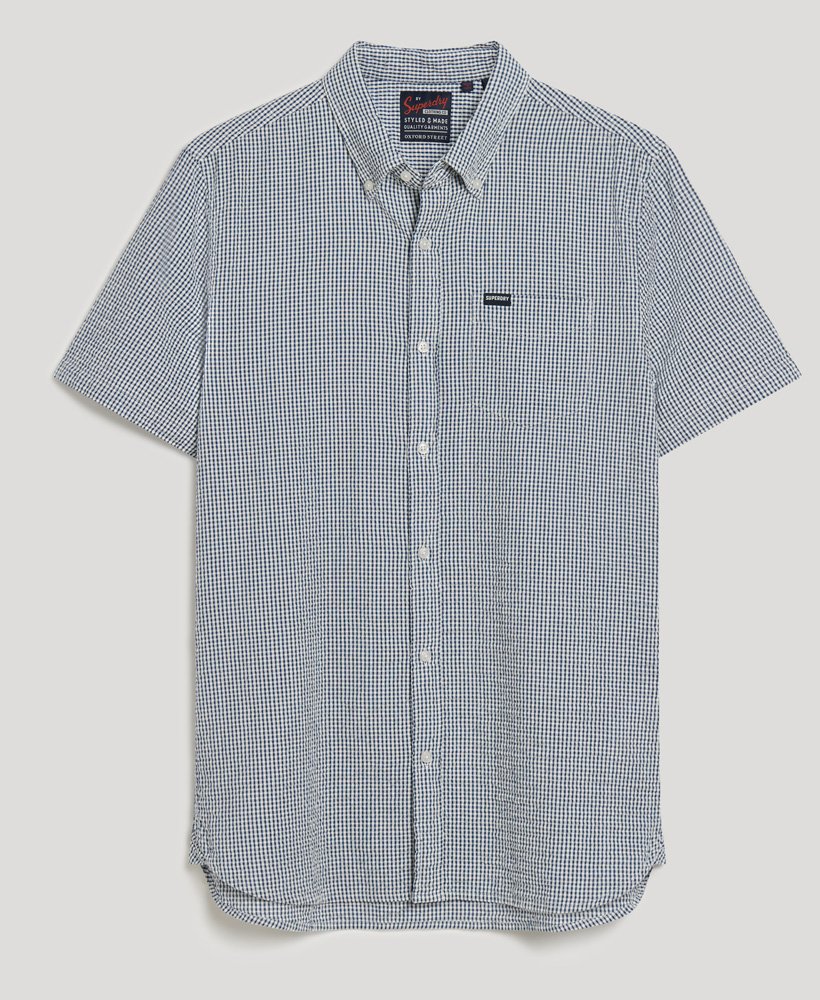 SUPERDRY Seersucker Short Sleeve Shirt-Navy Gingham Navy Gingham front view