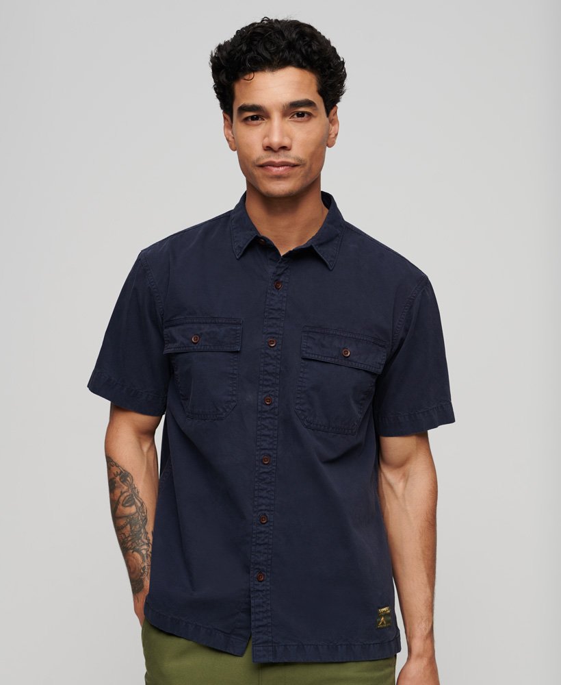 Men's Military Short Sleeve Shirt-Eclipse Navy-Model Front View