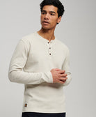 SUPERDRY Waffle Long Sleeve Henley Top-Light Stone Beige Light Stone Beige front view