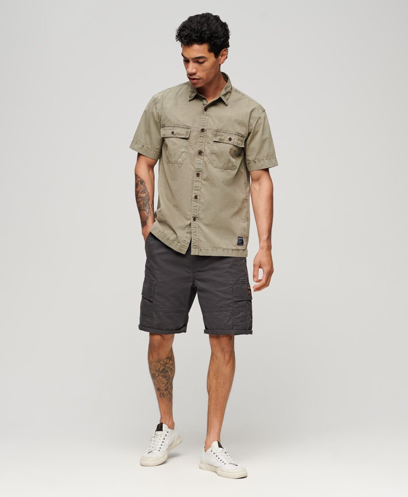 Men's Military Short Sleeve Shirt-Light Khaki Green-Model Full Front View