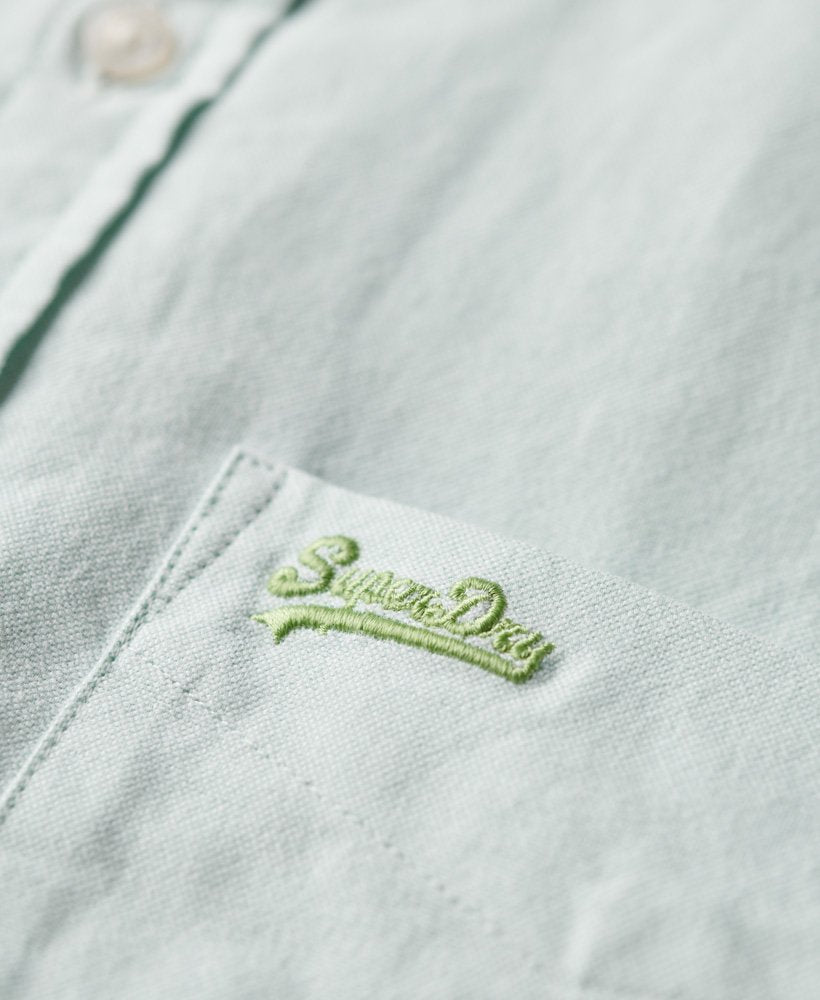 Men's Cotton Long Sleeve Oxford Shirt-Light Green-Pocket Logo View