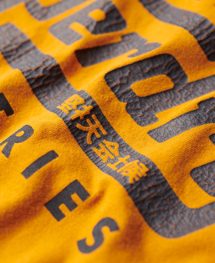Men's AC Ringer Workwear Graphic Tee-Heritage Ochre Brown/Eclipse Navy-Close Up View