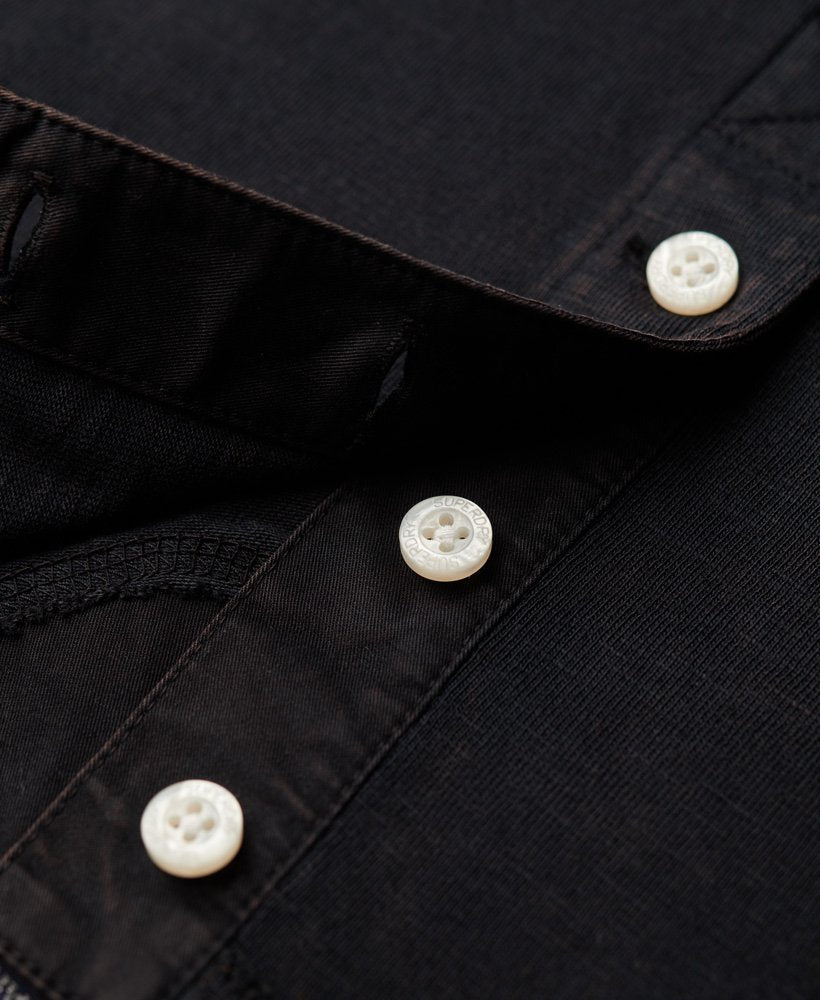 Men's Short Sleeve Jersey Grandad Top-Black-Button View
