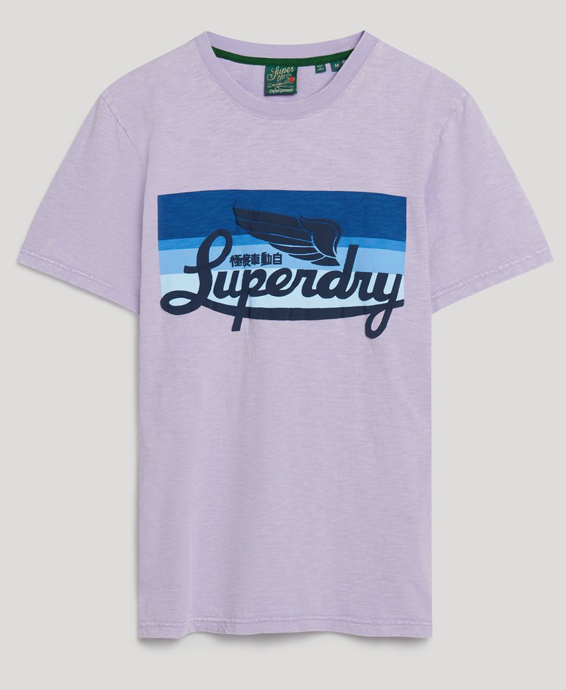 Men's Cali Striped Logo T Shirt-Light Lavender Purple Slub-Front View