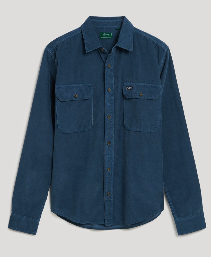 Men's Micro Cord Long Sleeve Shirt-Blue Bottle-Front View