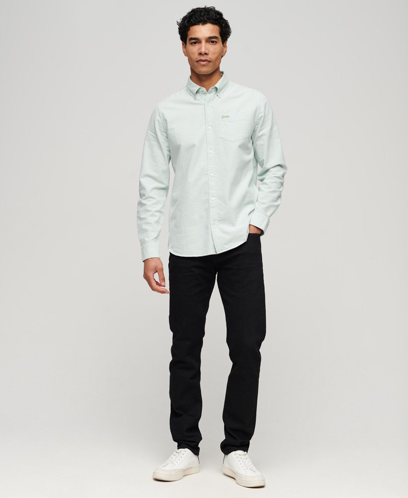 SUPERDRY Cotton Long Sleeve Oxford Shirt-Light Green Light Green model front view