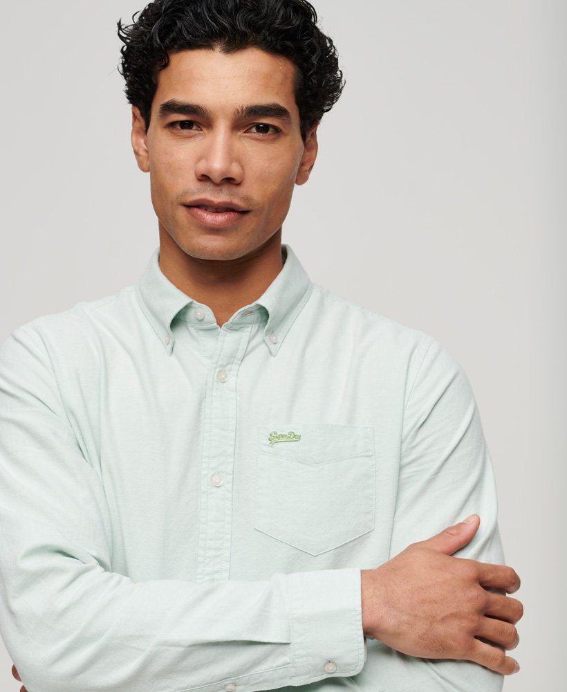 Men's Cotton Long Sleeve Oxford Shirt-Light Green-Closer View