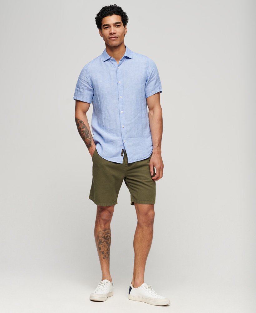 Studios Casual Linen Short Sleeve Light Blue Shirt-Full model view