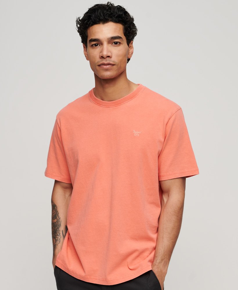 Men's Vintage Washed Tshirt-Hot Coral-Model Front View
