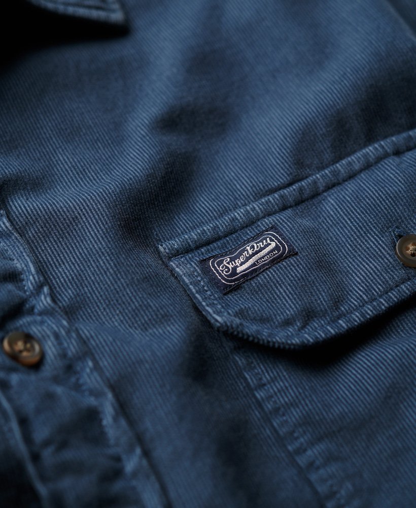 Men's Micro Cord Long Sleeve Shirt-Blue Bottle-Pocket View