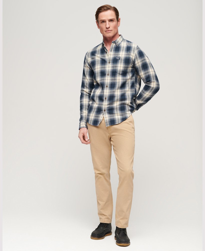 Long Sleeve Cotton Lumberjack Shirt-Cedar Check Navy-Full model view