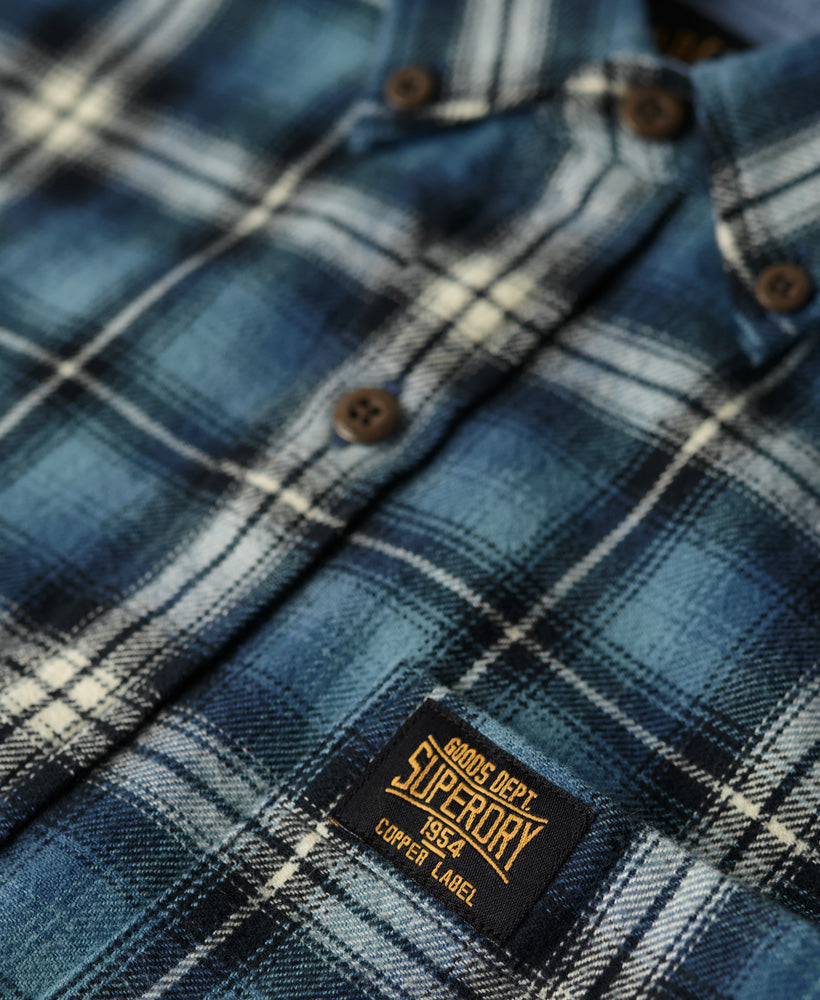 Men's Long Sleeve Cotton Lumberjack Shirt-Burghley Check Blue-Button View
