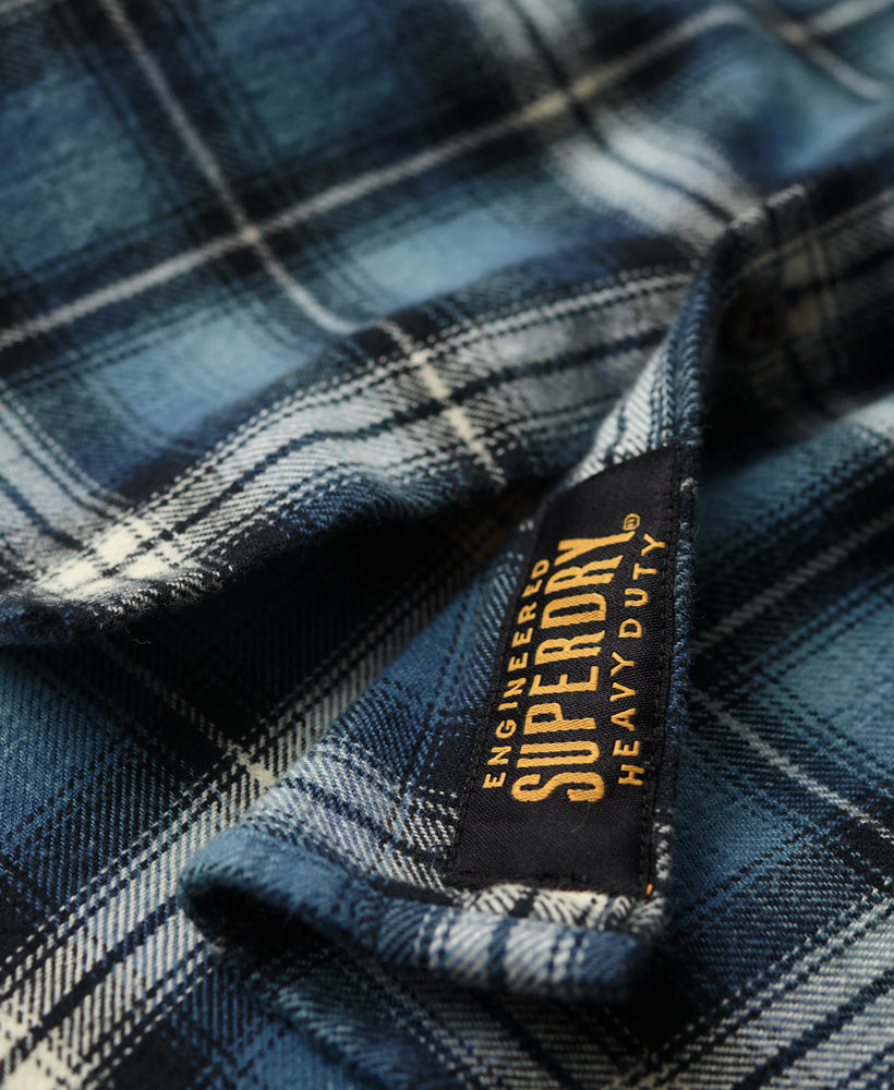 Men's Long Sleeve Cotton Lumberjack Shirt-Burghley Check Blue-Tab Logo View