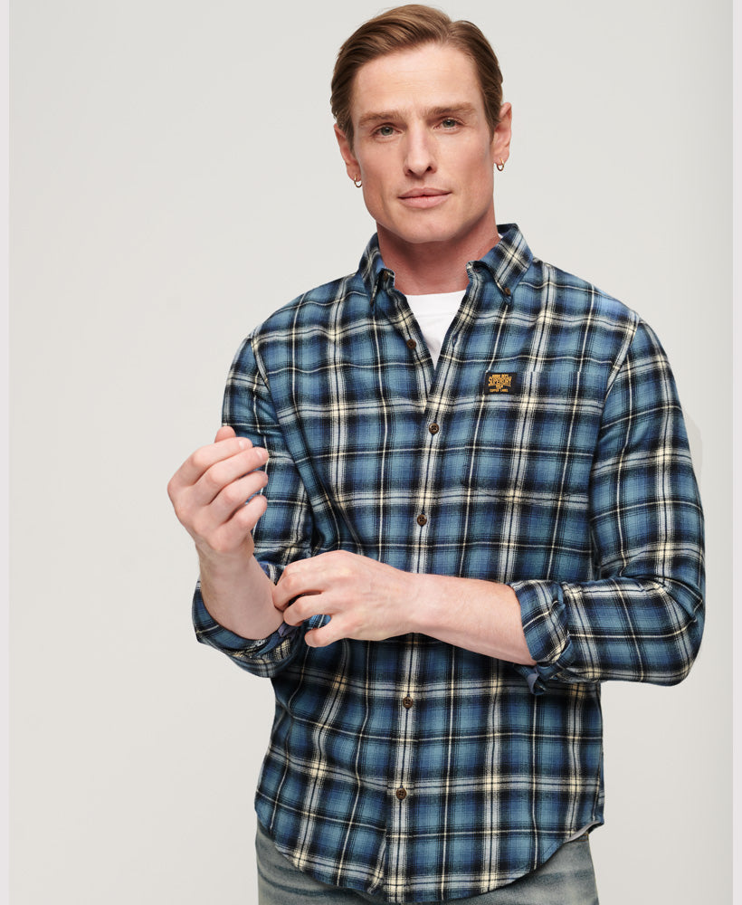 Men's Long Sleeve Cotton Lumberjack Shirt-Burghley Check Blue-Front View
