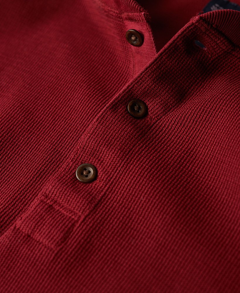 Waffle Long Sleeve Henley Top-Stanton Red-Collar button view