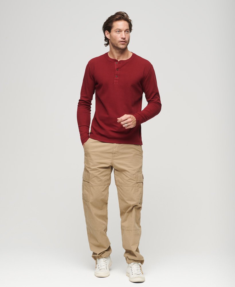 Waffle Long Sleeve Henley Top-Stanton Red-Full model view