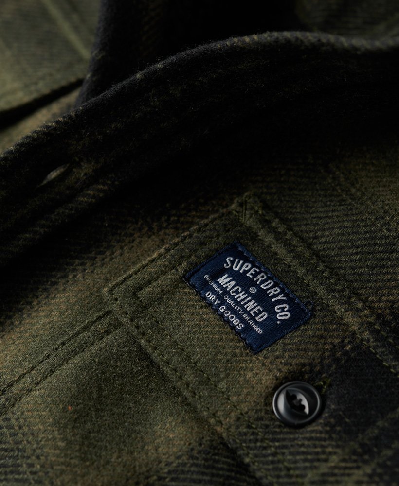 Men's Wool Miller Overshirt-Roderick Check Olive-Tab Logo View