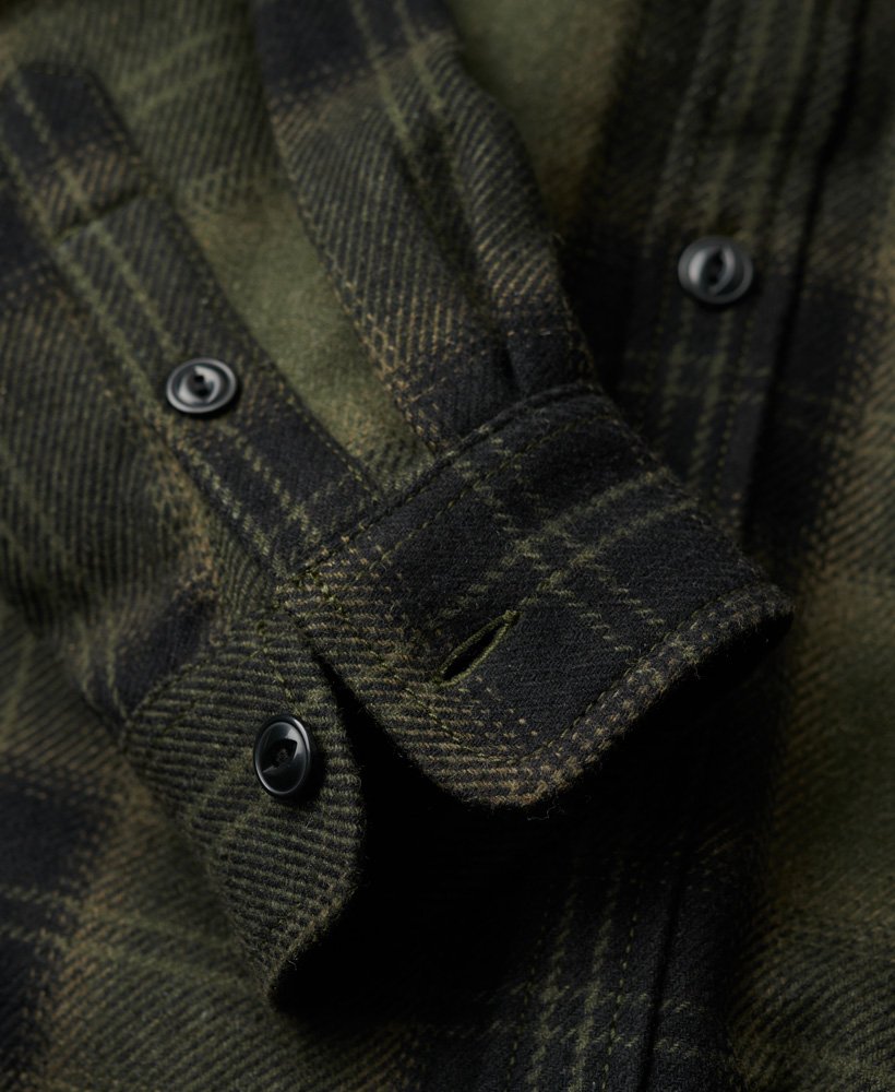 Men's Wool Miller Overshirt-Roderick Check Olive-Sleeve View