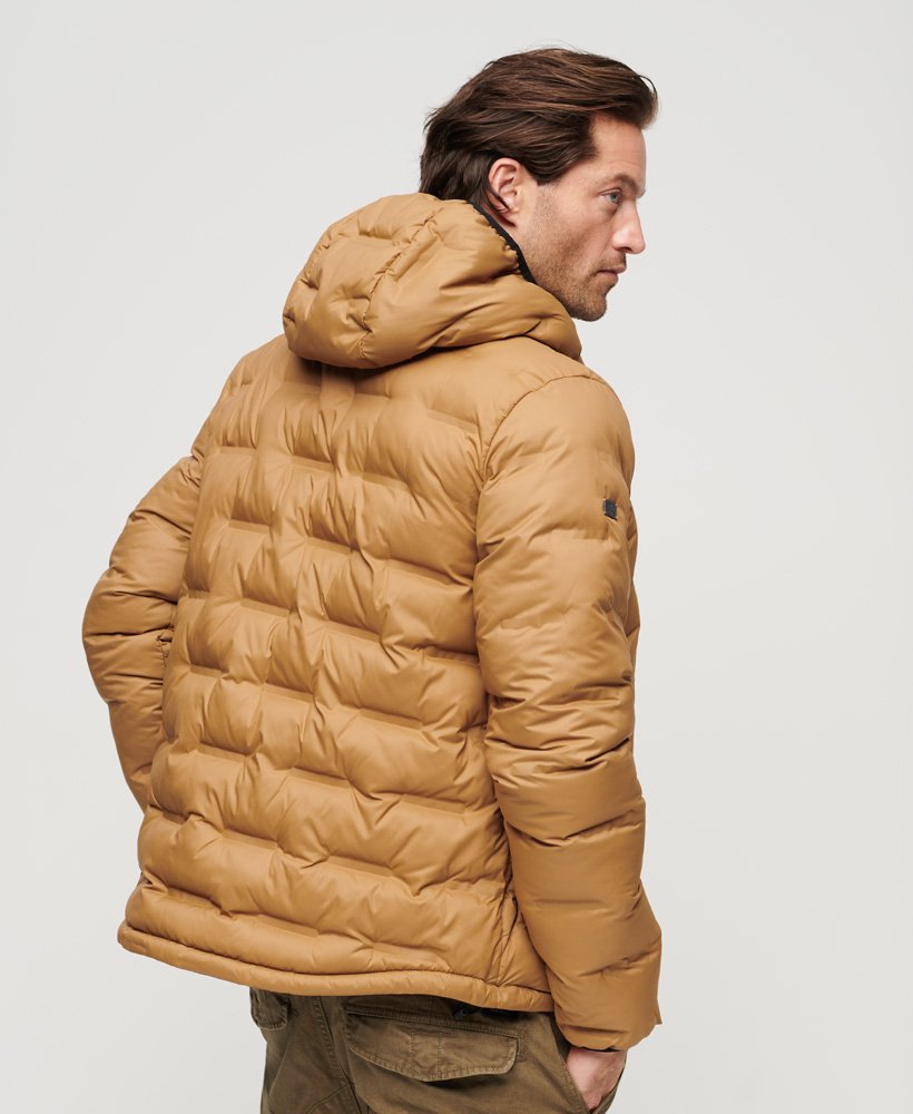 SUPERDRY Short Quilted Puffer Coat-Dark Tobacco Brown Dark Tobacco Brown model front view
