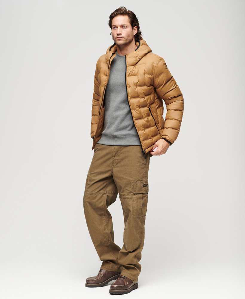 Short Quilted Puffer Coat-Dark Tobacco Brown-Full model view