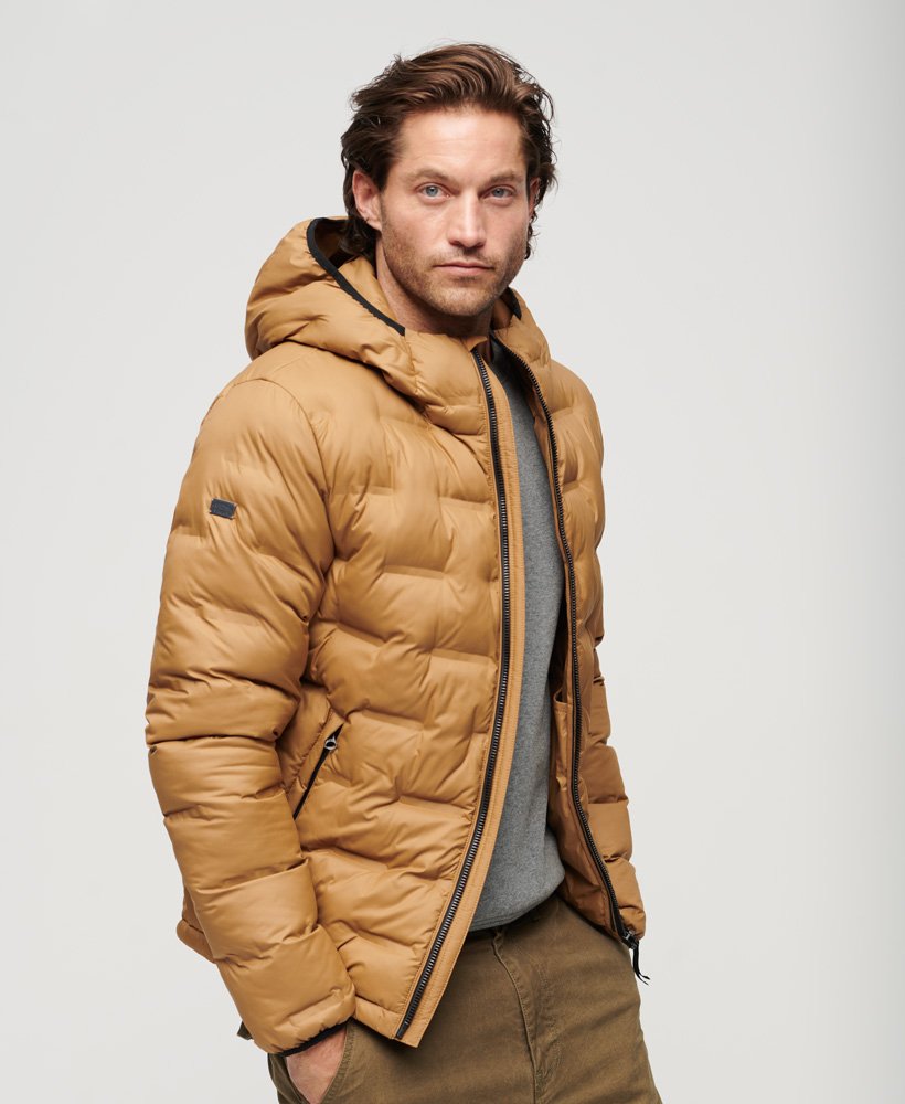 SUPERDRY Short Quilted Puffer Coat-Dark Tobacco Brown Dark Tobacco Brown front view