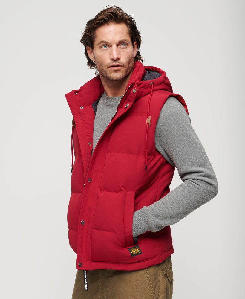 Men's Everest Hooded Puffer Gilet-Deep Red-Side View