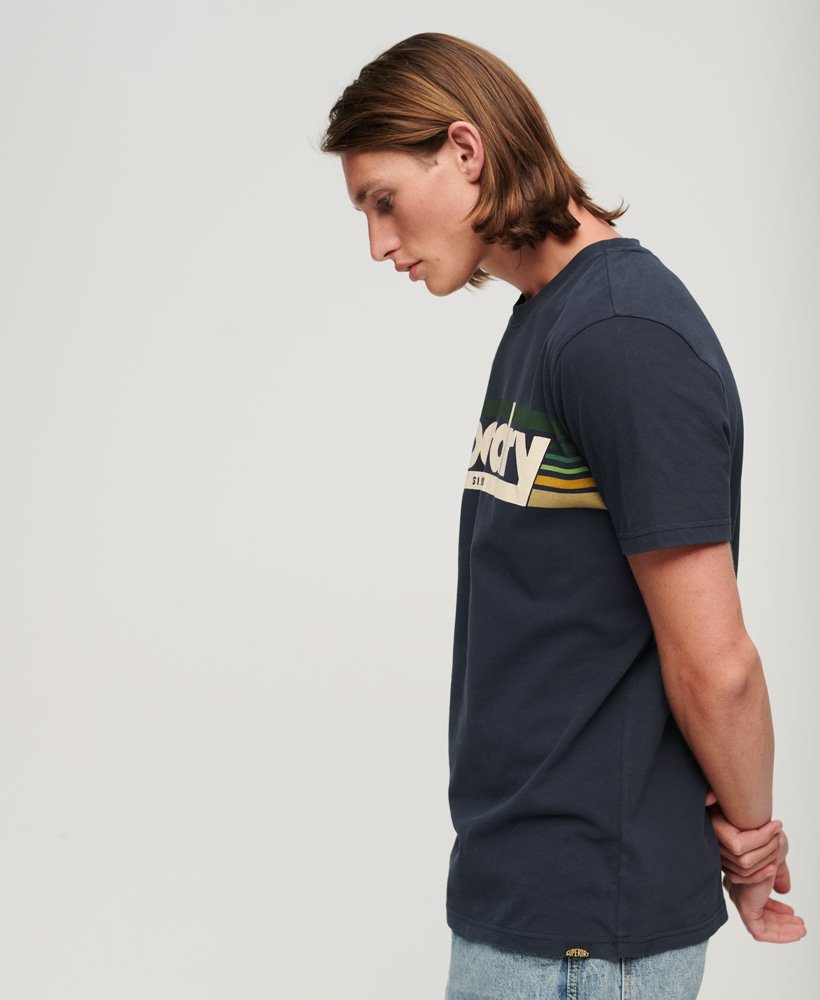Men's Terrain Striped Logo T Shirt-Eclipse Navy-Side View